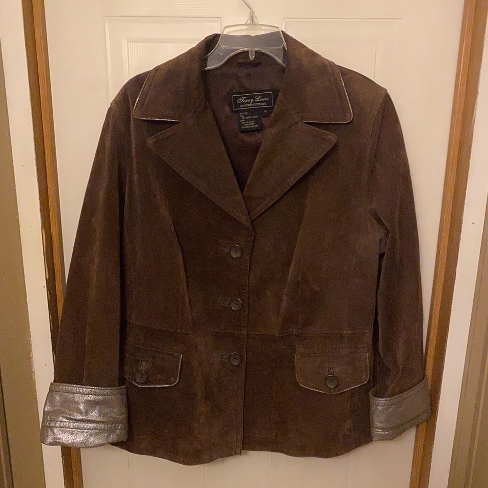 Terry Lewis Classic Luxuries Brown Suede Blazer with Metallic Trim